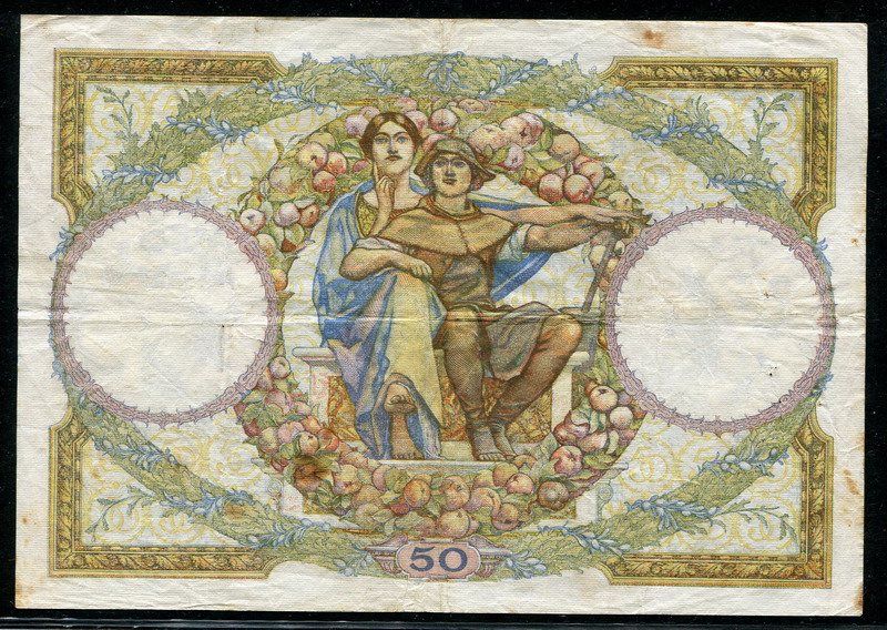 프랑스 France 1934, 50 Francs, P80b, 보품 핀홀
