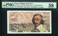 프랑스 France 1954, 1000 Francs, P134a, PMG 58 AUNC 준미사용( 핀홀 없습니다. )