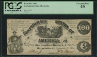 미국 1861 남부연맹 100달러 T-13 PCGS 45 극미품