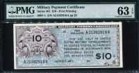 미국 1946, 군표 Series 461 10 Dollars,M7, PMG 63 EPQ  미사용