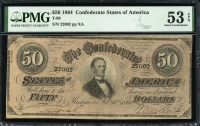 미국 1864년 아메리카 남부 연합  50달러 PMG 53 EPQ 준미사용