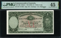 호주 Australia 1942, 1 Pound, P26b, H. T. Armitage and S. G. McFarlane, PMG 45 극미품
