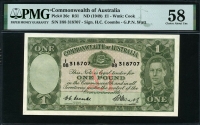 호주 Australia 1949, 1 Pound, P26c,Black sig H. C. Coombs and G. P. N. Watt, PMG 58 준미사용