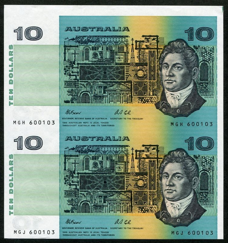 호주 Australia 1991, 10 Dollars, P45g, 2장 연결권 미사용