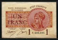 자르 Saar 1919, 1 Franc, P2, 미품-극미품