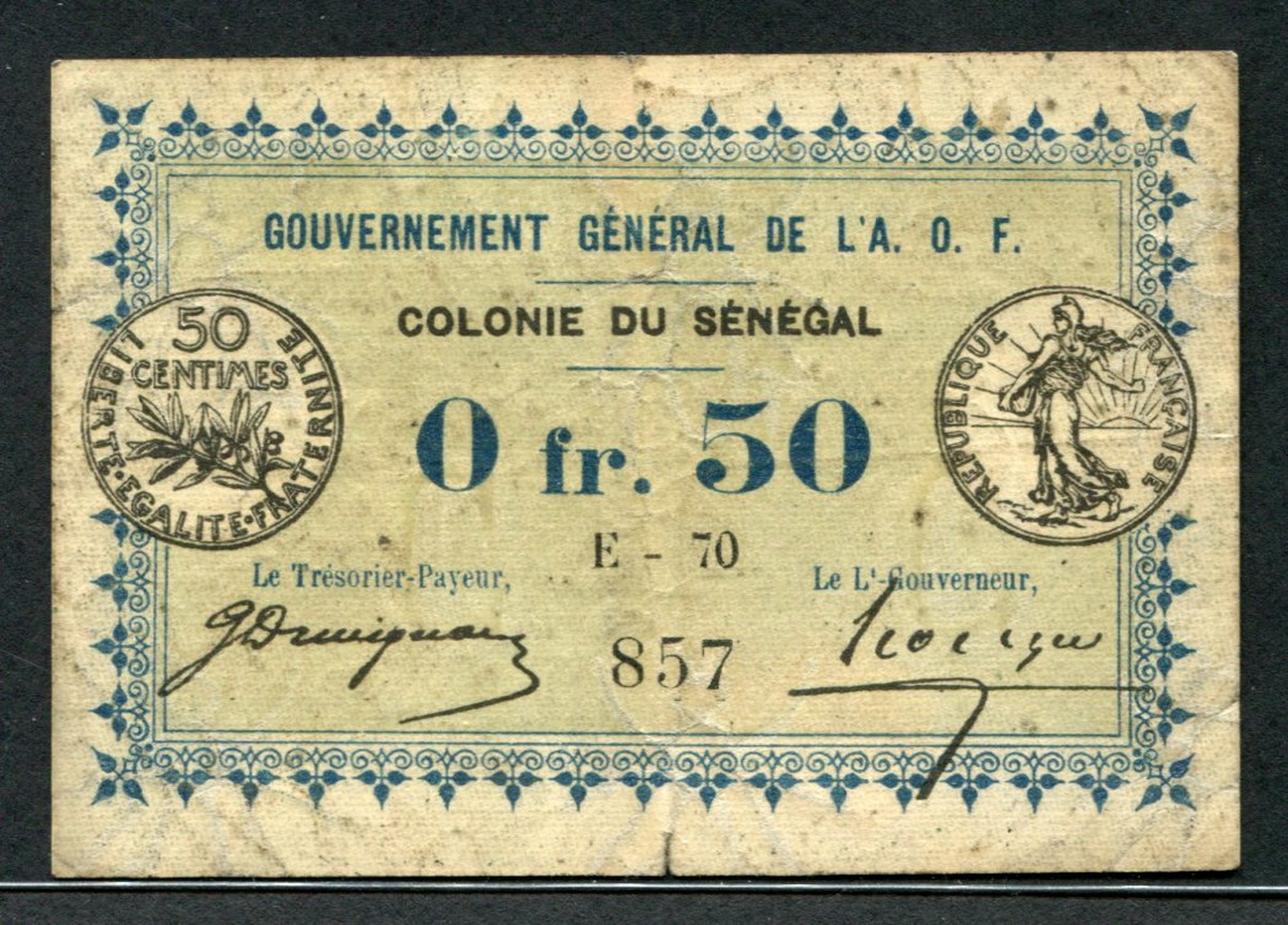 세네갈 Senegal 1917, 0.50 Franc, P1, 미품