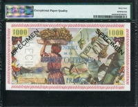 프랑스령 안틸레스 French Antilles 1961,Specimen 10 Nouveaux Francs on 1000 Francs, P2s,PMG 64 EPQ 미사용