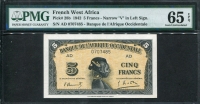 프랑스령 서아프리카 , French West Africa 1942, 5 Francs, P28b, PMG 65 EPQ 완전미사용