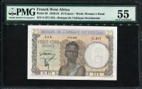 프랑스령 서아프리카 , French West Africa 1943-1954, 25 Francs, P38, PMG 55 준미사용
