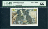 프랑스령 서아프리카 , French West Africa 1956, Specimen 50 Francs, P45s,PMG 66 EPQ 완전미사용
