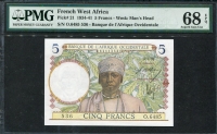 프랑스령 서아프리카 , French West Africa 1934-1941, 5 Francs, P21, PMG 68 EPQ 슈퍼완전미사용
