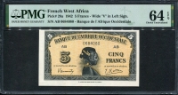 프랑스령 서아프리카 , French West Africa 1942, 5 Francs, P28a, PMG 64 EPQ 미사용