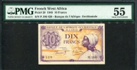 프랑스령 서아프리카 ,French West Africa 1943, 10 Francs, P29, PMG 55 준미사용