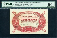 과들루프 Guadeloupe 1901 ( 1945 ), 5 Francs, P7e, PMG 64 미사용