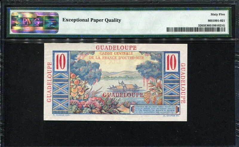 과들루프  Guadeloupe 1947-1949, 10 Francs, P32, PMG 65 EPQ 완전미사용
