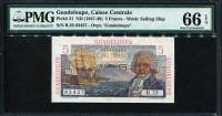 과들루프 Guadeloupe 1947-1949, 5 Francs, P31, PMG 66 EPQ 완전미사용