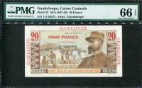 과들루프 Guadeloupe 1947-1949, 20 Francs, P33, PMG 66 EPQ 완전미사용