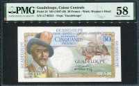 과들루프  Guadeloupe 1947-1949, 50 Francs, P34, PMG 58 준미사용