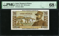 생피에르 미클롱 Saint Pierre & Miquelon 1950-1960 20 Francs P24 , PMG 68 EPQ 완전미사용 (PMG 표기에러) 고등급