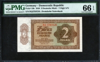 독일 Germany Democratic Rep 1948, 2 Deutsche Mark, P10b, PMG 66 EPQ 완전미사용