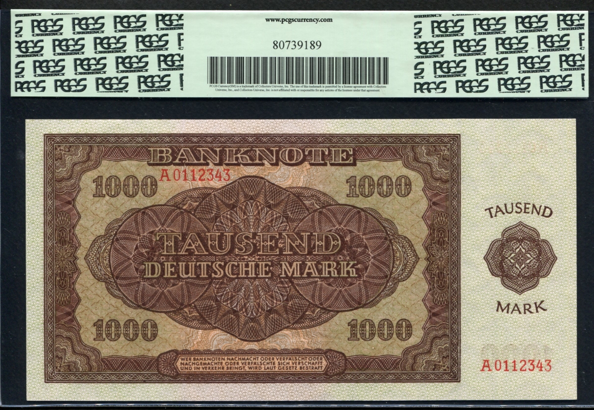 독일 Germany Democratic Republic 1948, 1000 Deutsche Mark, P16a, PCGS 66 PPQ 완전미사용