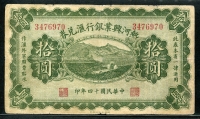 중국 열하흥업은행회태권 1925, 10달러, S2188, 보품