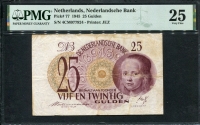 네덜란드 Netherlands 1945, 25 Gulden, P77, PMG 25 미품