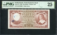 네덜란드 Netherlands 1945, 50 Gulden, P78, PMG 25 미품