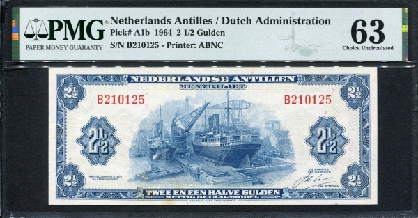 네덜란드령 앤틸리스 Netherlands Antilles 1964, 2 1/2 Gulden, PA1b, PMG 63 미사용 (변색얼룩)