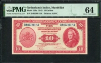 네덜란드령 인디 Netherlands Indies 1943, 10 Gulden, P114a, PMG 64 미사용