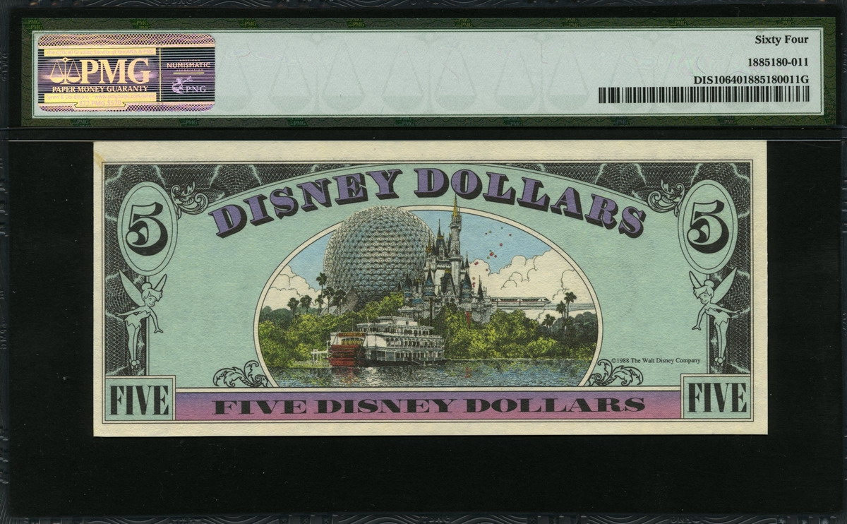 미국 1988, 5 디즈니 달러, PMG 64 미사용