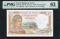 프랑스 France 1937-1940, 50 Francs, P85b, PMG 63 미사용 (핀홀)
