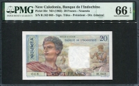뉴칼레도니아 New Caledonia 1963, 20 Francs, P50c, PMG 66 EPQ 완전미사용