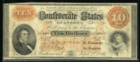 미국 1861년 아메리카 남부 연합 10 달러 미품 (십자가자국) 사진참고
