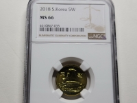 한국은행 2018년 5원 NGC MS 66 완전미사용 ( 민트 세트에서만 발행 )