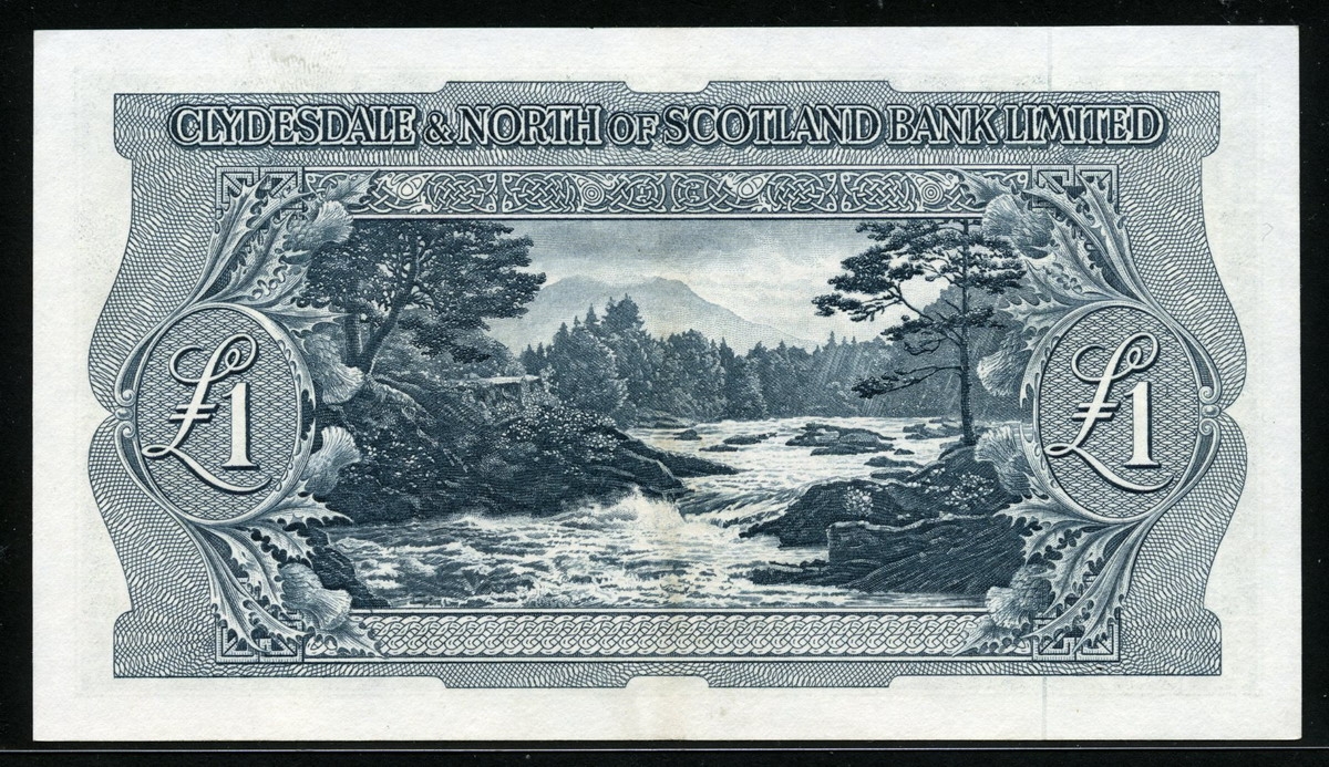 스코틀랜드 Scotland 1950-1956 Clydesdale&N.of Scotland Bank Ltd. 1 Pound P191a 준미사용