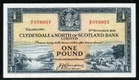 스코틀랜드 Scotland 1950-1956 Clydesdale&N.of Scotland Bank Ltd. 1 Pound P191a 준미사용
