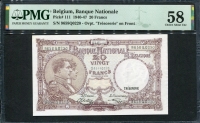 벨기에 Belgium 1940-1947 20 Francs P111 PMG 58 준미사용