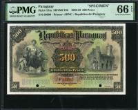 파라과이 Paraguay 1920-1923 1000 Pesos Specimen P155s PMG 66 EPQ 완전미사용