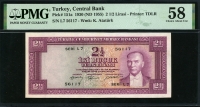 터키 Turkey 1930 ( 1955 ) 2 1/2 Lira P151a PMG 58 준미사용