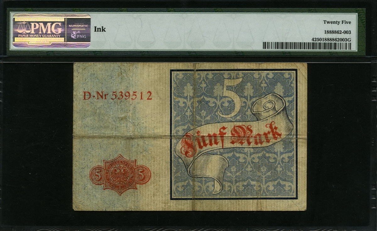 독일 Germany 1882 5 Mark P4 PMG 25 미품 Ink