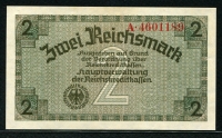 독일 Germany 1940-1945 2 Reichsmark R137a,7 digit serial 미사용(2개 핀홀)