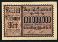 독일 German States 1923 Inflationary Notgeld Munchen 100,000,000 Mark 미품+