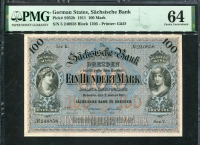독일 German States 1911 Sachsische Bank 100 Mark S952b PMG 64 미사용