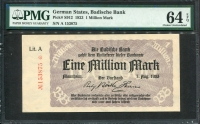 독일 German States 1923 1 Million Mark S912 PMG 64 EPQ 미사용