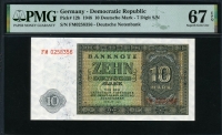 독일 Germany Democratic Republic 1948 10 Deutsche Mark, P12b PMG 67 EPQ 완전미사용