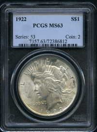 미국 1922년 피스(Peace) 달러 은화 PCGS MS 63 미사용
