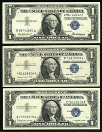 미국 1957년 🏅 1957년 A 🏅 1957년 B  1달러 블루실 3종 미사용