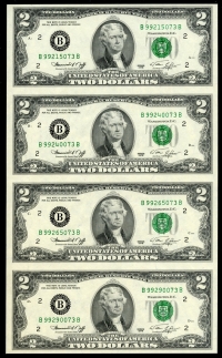 미국 💎 1976년 💎 행운의 2달러 BB 4장 연결권 미사용