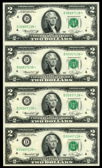 미국 💎 1976년 💎 행운의 2달러 스타노트 보충권 4장 연결권 미사용